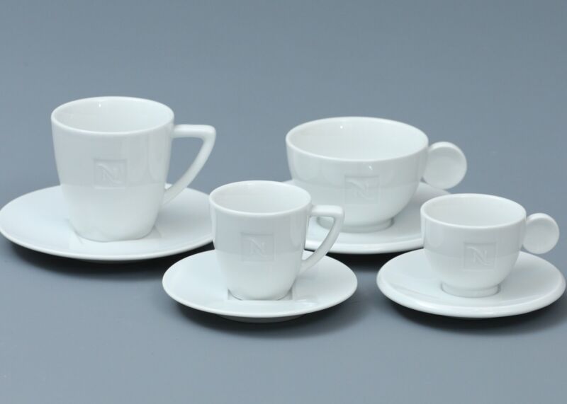 4 (Four) NESPRESSO PURE COLLECTION WHITE Porcelain Assorted Cups/Saucers Germany