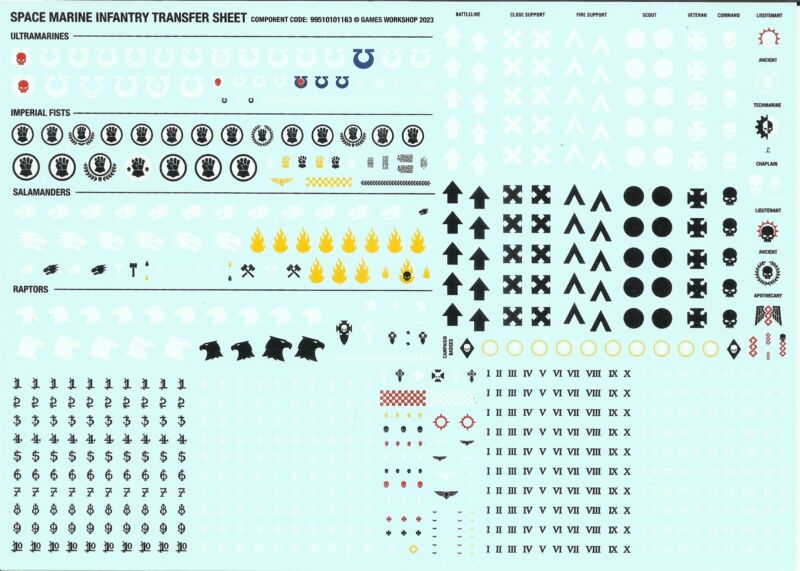 40k Space Marines Company Heroes Infantry Transfers Sheet 2023 New
