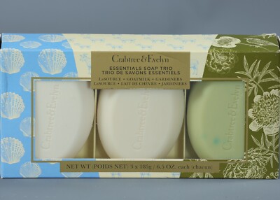 CRABTREE & EVELYN LA SOURCE, GOATMILK, GARDENERS Essentials Soap Trio 3 x 6.5oz.