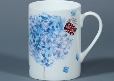 ROSE of ENGLAND BLUE HYDRANGEA Fine Bone China CYLINDER TALL Mug