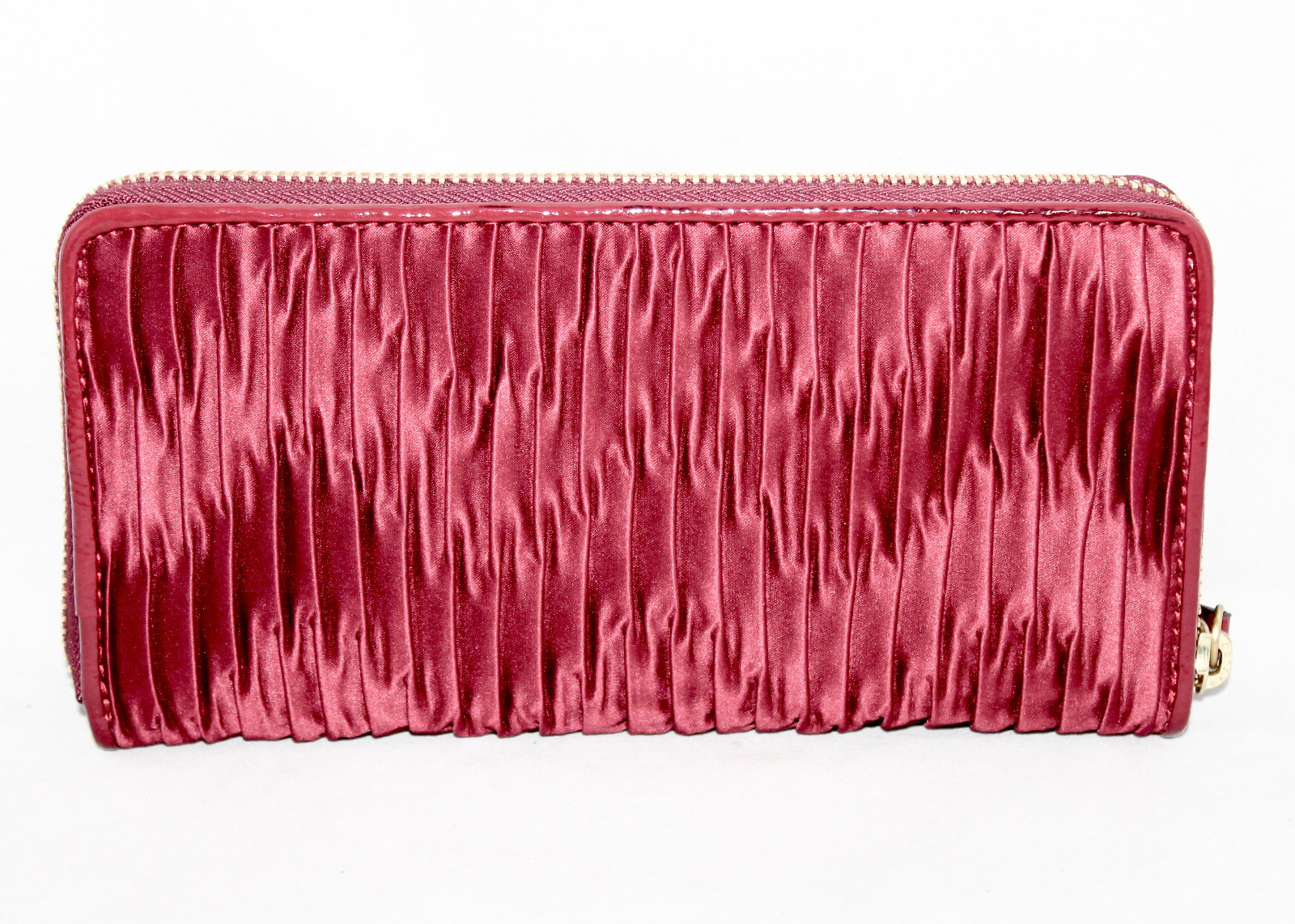 NWT COACH F48115 Ashley Bordeaux Gathered Satin Zip Around Clutch Wallet $248