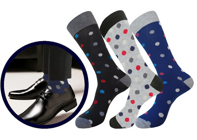 3-6-12 Pk Men's Dress Socks First Quality Striped Polka Dots COTTON Socks 10-13