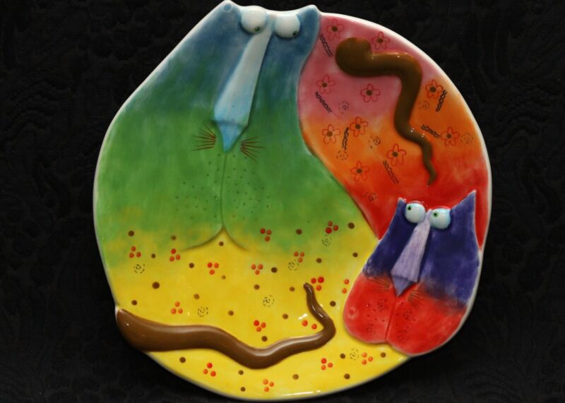 STUDIO DESIGNWORKS JOY  CATS  Hand Painted Ceramic  Plate 1 