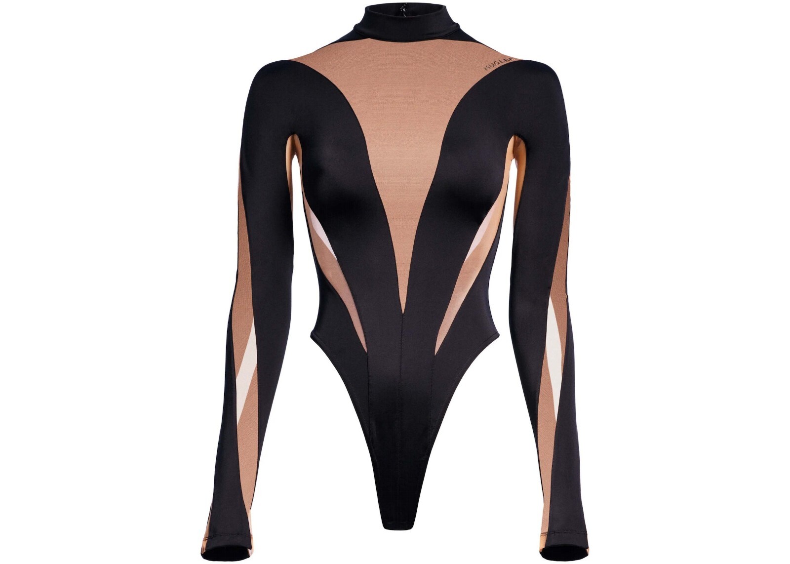 Mugler X H&M Black Beige Mesh Panel Bodysuit UK 22 EU 50 US