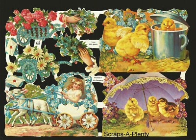 German Embossed Vintage Style Scrap Die Cut- Easter Christmas Cute Chicks EF7094