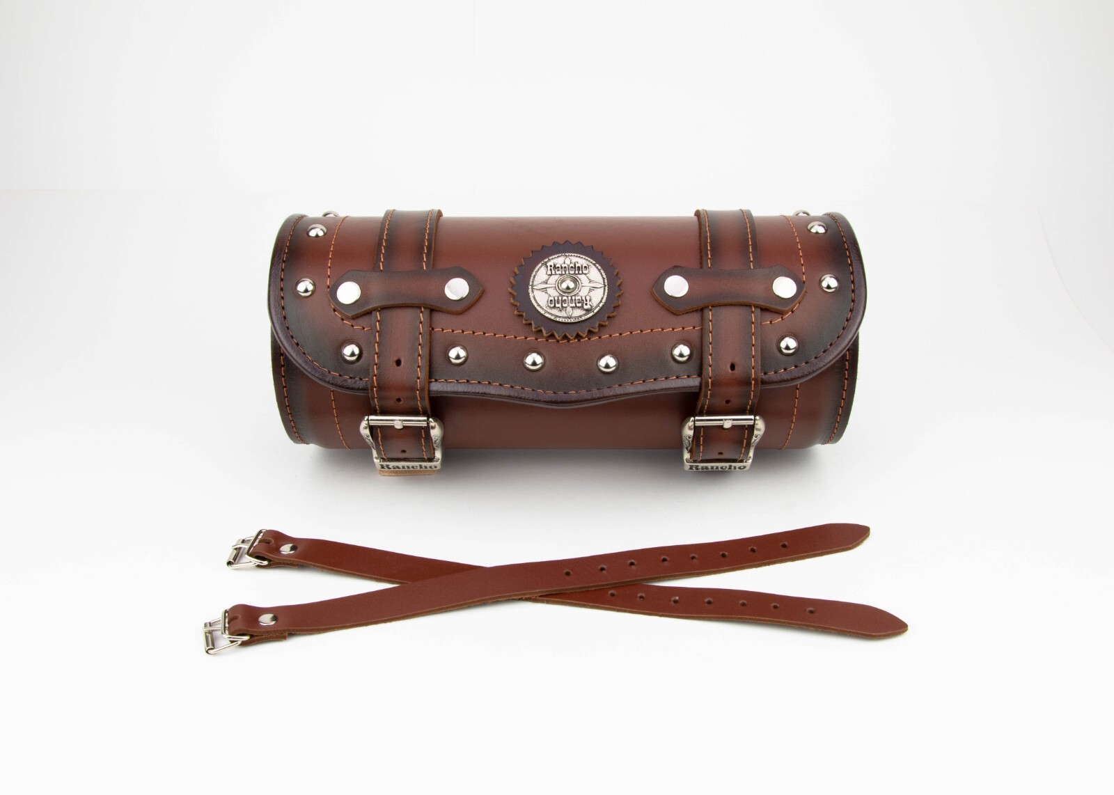 Brown Motorcycle Genuine Leather Tool Bag Front Rear