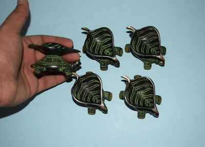 Brass Tortoise Lamp Hand Engraved Oil Wick Diya Leaf Shape Art Turtle Base EK883