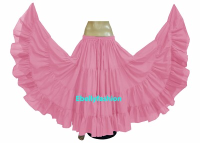 Pink Cotton Gypsy Skirt 4 Tier 25 Yard Cute Belly Dance Tribal Jupe Flamenco NEW