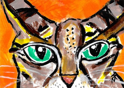 Aceo Print Cat Painting Savannah Kitten Collective Folk Art By Samantha McLean