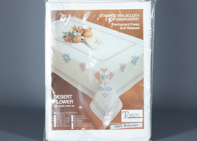 Vtg TOBIN ''DESERT FLOWERS'' Stamped Tablecloth For Embroidery 68'' Round