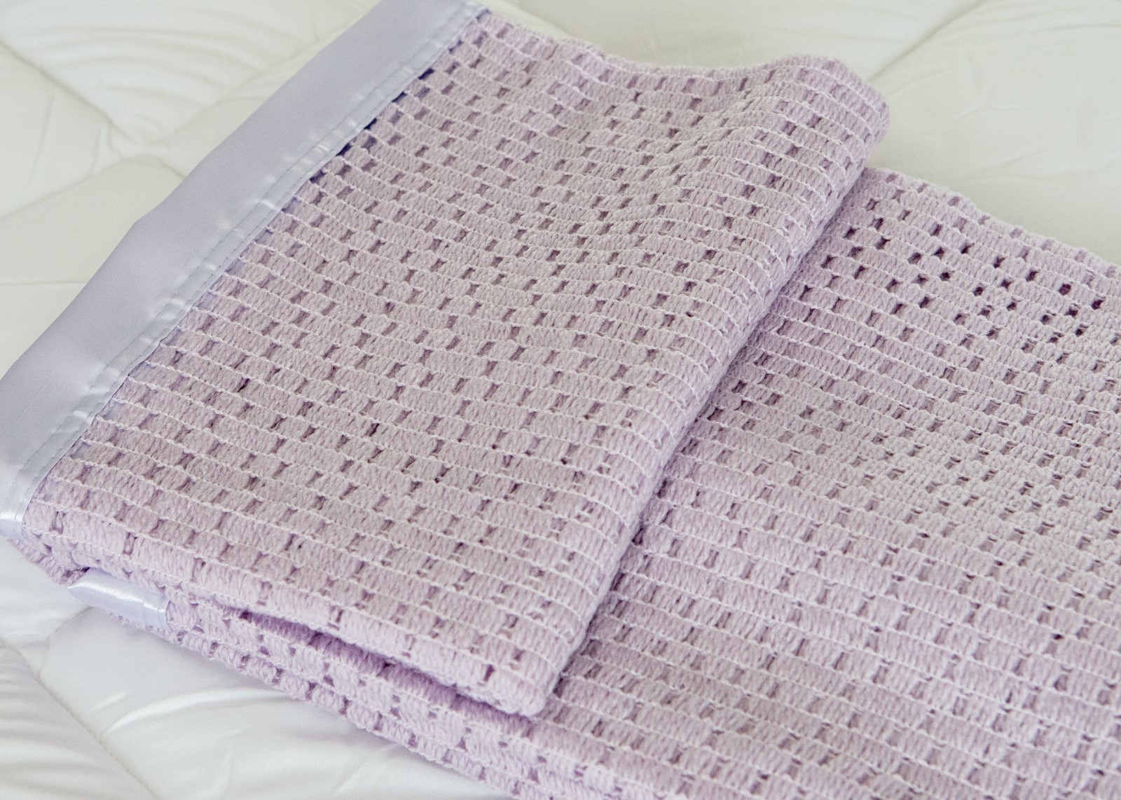 Lightweight Acrylic Cellular Blanket With Satin Ribbon Trim in 6
