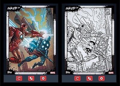 Topps Marvel Collect INKED ARMOR WARS SUPER RARE Color Tilt + B&W 2 Card Set