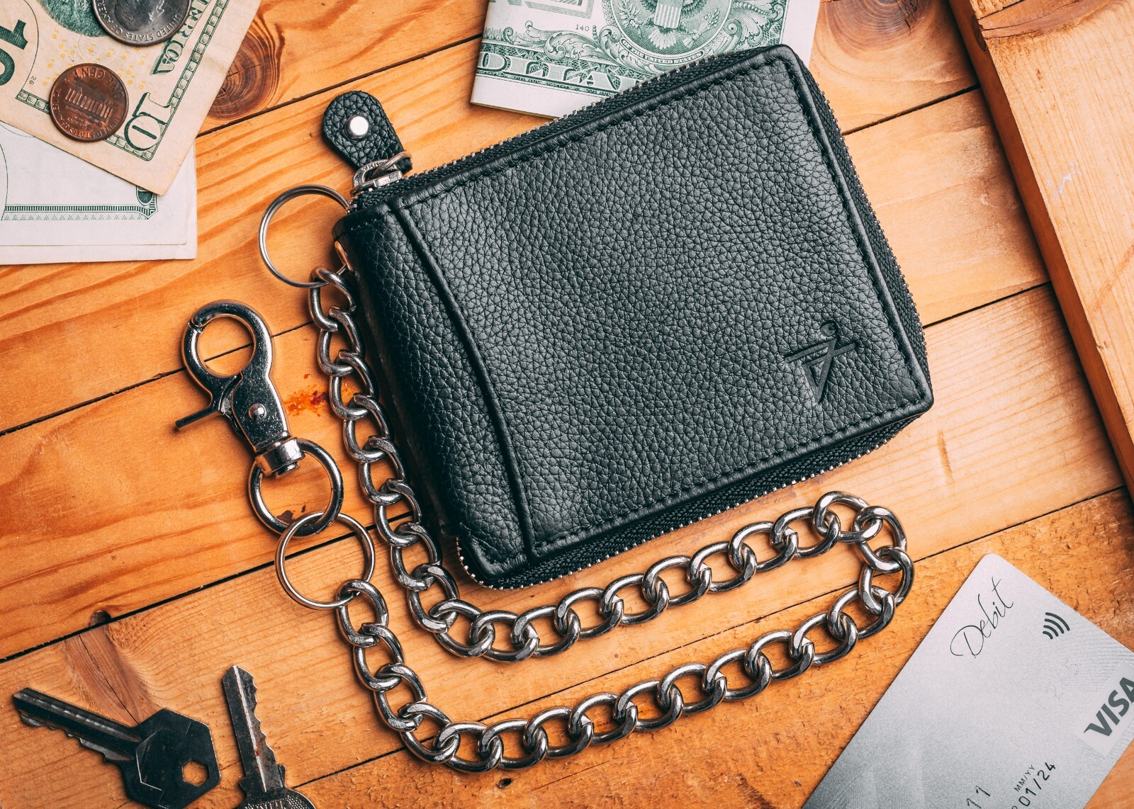 Leather chain wallet mens shop