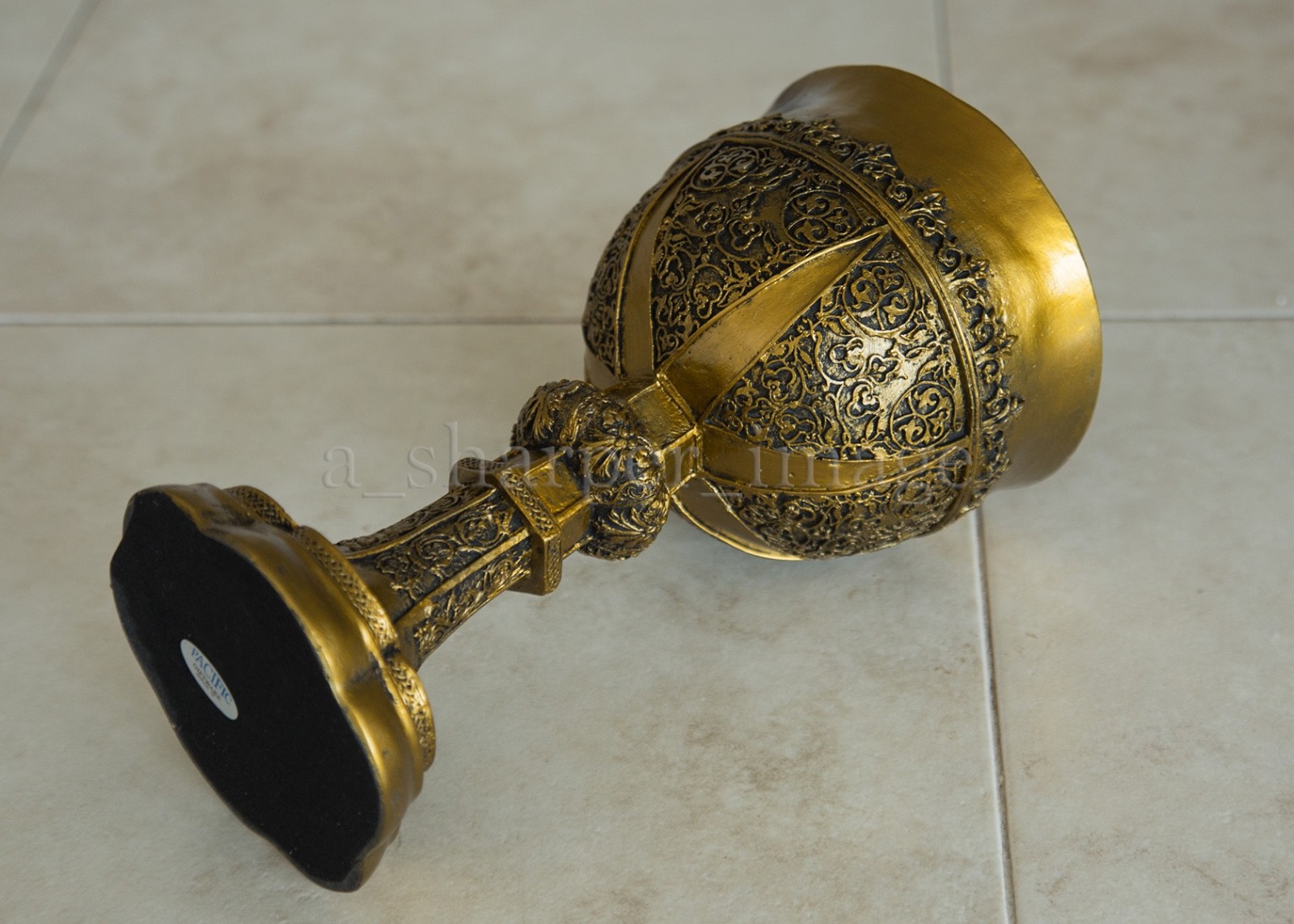 Large Golden Chalice Ritual Goblet Hand-Painted Metallic Finish Excellent Detail