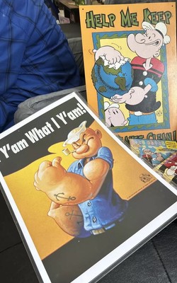 Popeye Lot ''Help Me Keep Our Planet Clean'' Metal Sign/Poster In Plastic!   