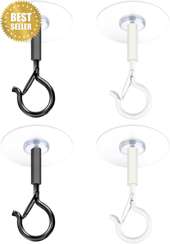 4Pcs Self Adhesive Ceiling Hooks 2 Black 2 White No Drill Safety Lock