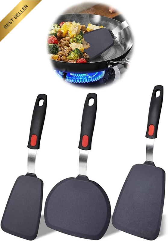 3 PCS Flexible Silicone Spatula Turner,Kitchen Silicone Cooking Utensil Set,600°