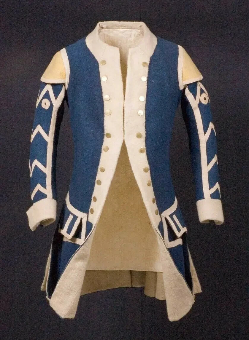 Pre-owned Handmade Men General Uniform Blue With Off White Lapel Wool Jacket