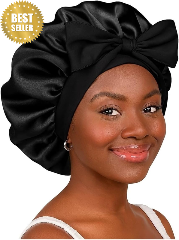 Butter Satin Sleep Bonnet for Women – Large Double-Layer Silk Hair Bonnet with T