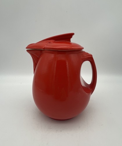 Hall China Co. RED Sundial “Saf-Handle” Syrup w/Lid 1938 RARE HTF USA