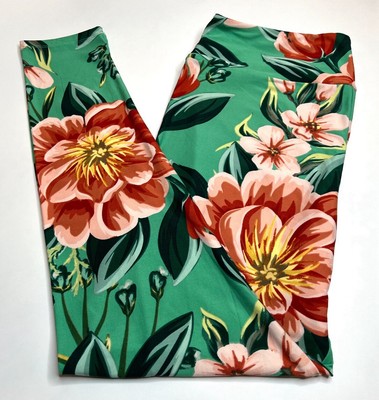 NEW LuLaRoe TC2 Leggings GREEN PEACH BRICK RED Flower Tropical DAHLIA Island HOT
