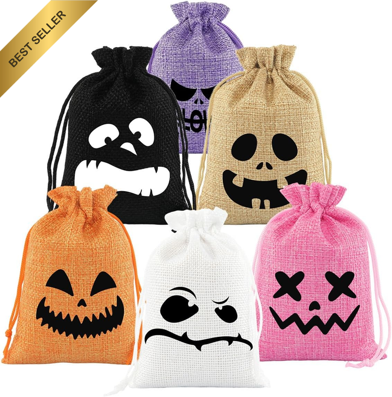 Halloween Burlap Treat Bags with Drawstring 6 Pack