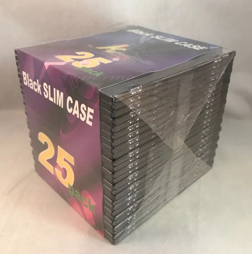 25 Pack Black Square CD DVD Storage Hard Plastic Replacement Slim Jewel Cases