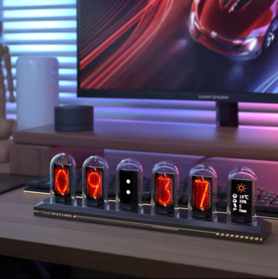 New Style IPS Creative Nixie Tube Clock Desk Decoration Digital LED Smart Alarm