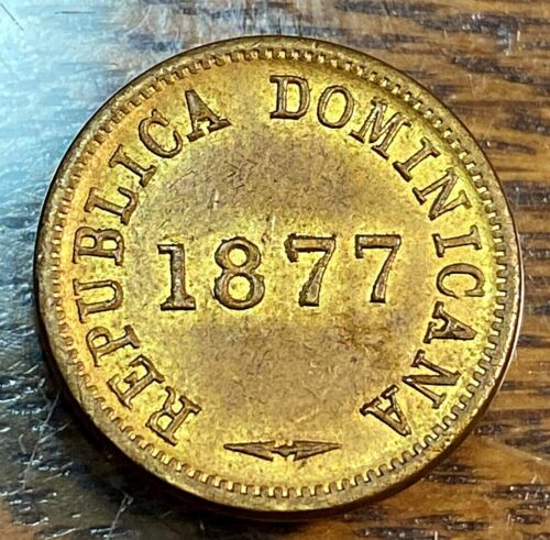 1877 Dominican Republic 1 Centavo Original Very Choice BU KM 3 1-Year Type CHN