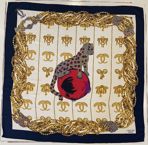 Vintage Cartier Large Scarf Panther pattern Red, Gold