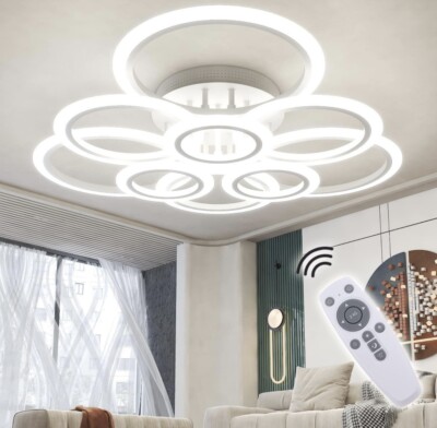 OUQI 9 Ring Modern LED Ceiling Light Fixture w/ Remote (2800K-7000K) Dimmable 