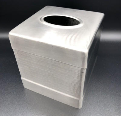 Stainless Steel Tissue Box Cover Square Hammered Silver Metal Decorative