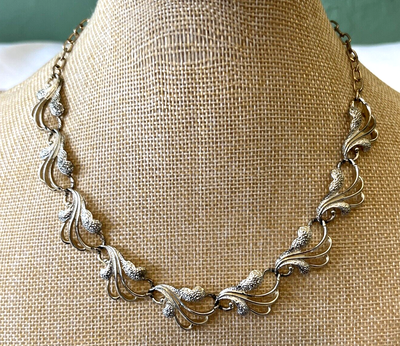 Sarah Coventry Silver Tone Chain Necklace with Pave Swirl Bib