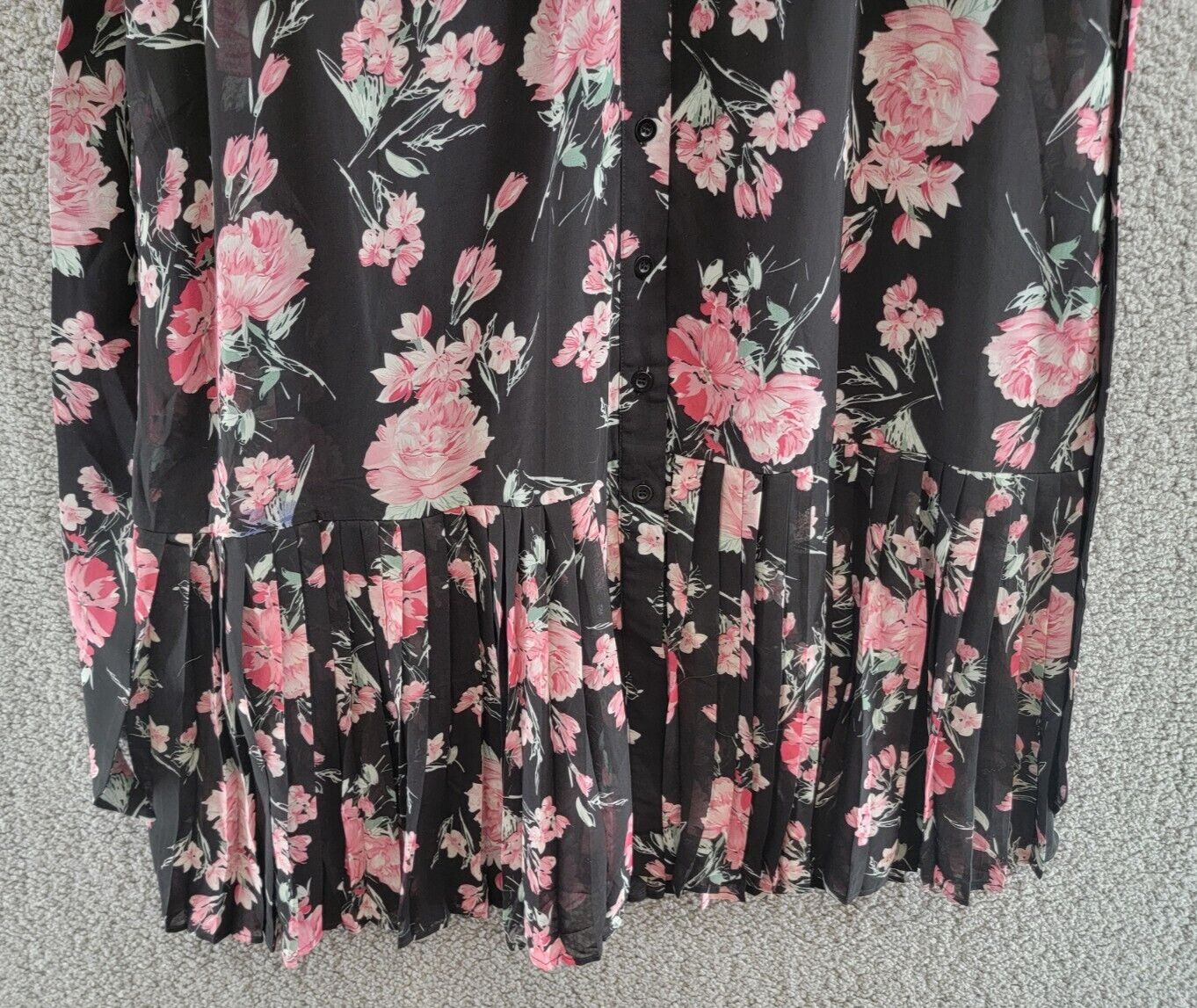 Gracia Floral Print Belted Dress Women's S Black Multi V-Neck Half Sleeve Button - Picture 3 of 19