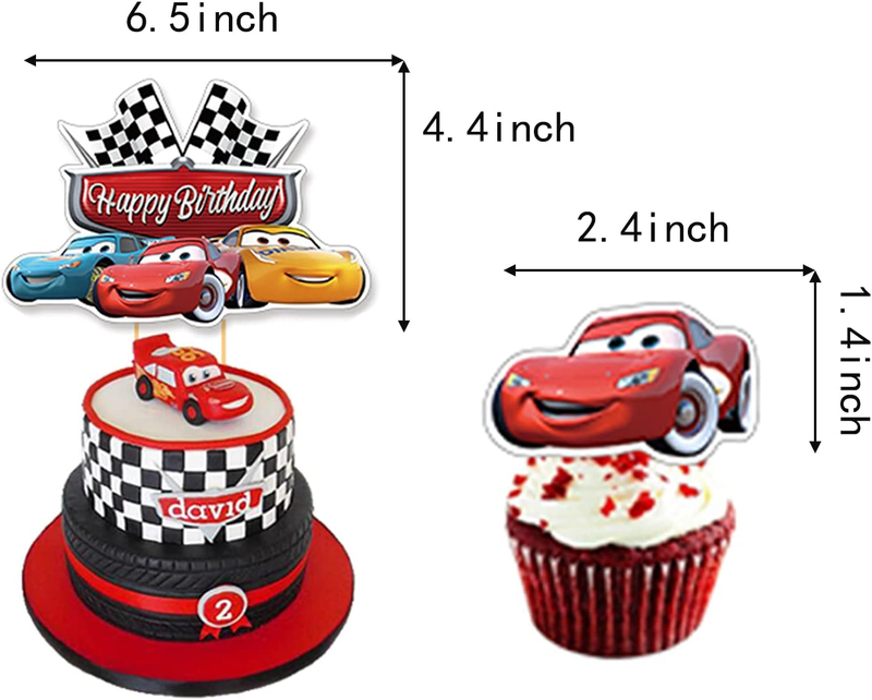 Cars Lightning Mcqueen Cake Topper and Cup Cake Topper for Kids Birthday Race C