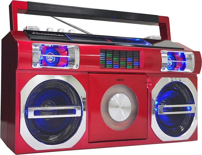 SB2145R 80's Retro Street Bluetooth Boombox with FM Radio, CD Player, LED EQ,