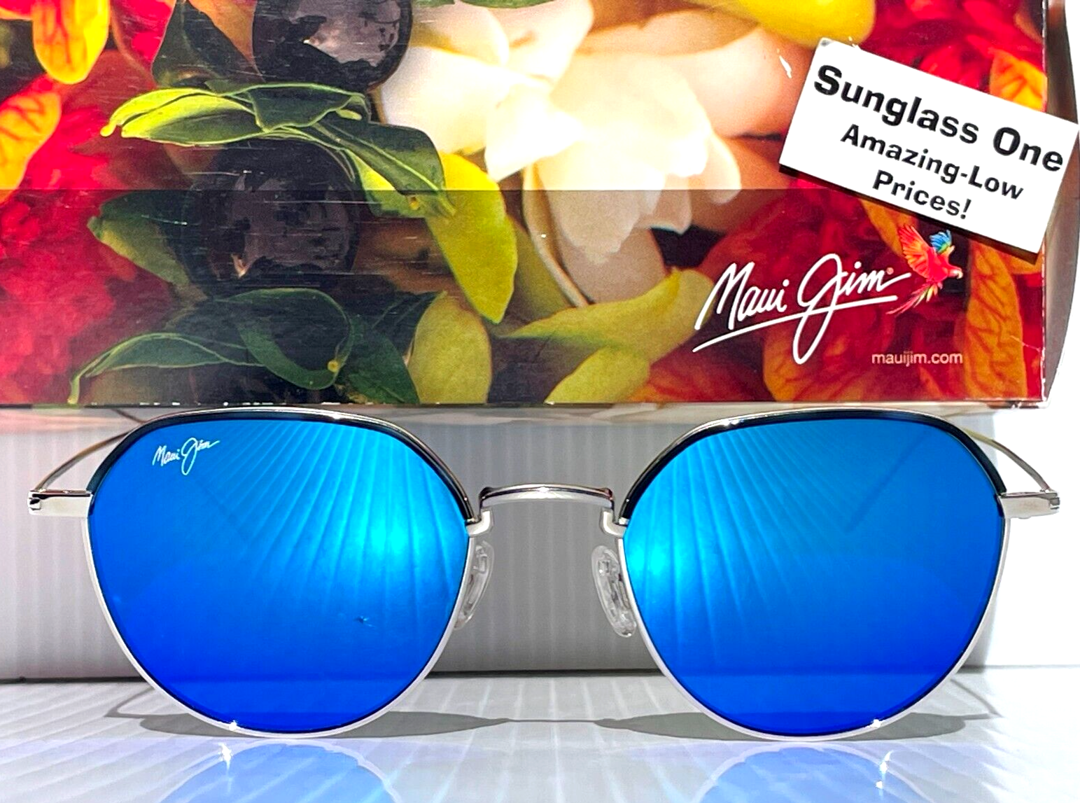 Pre-owned Maui Jim Island Eyes Matte Silver Polarized Blue Lens Sunglass B859-17