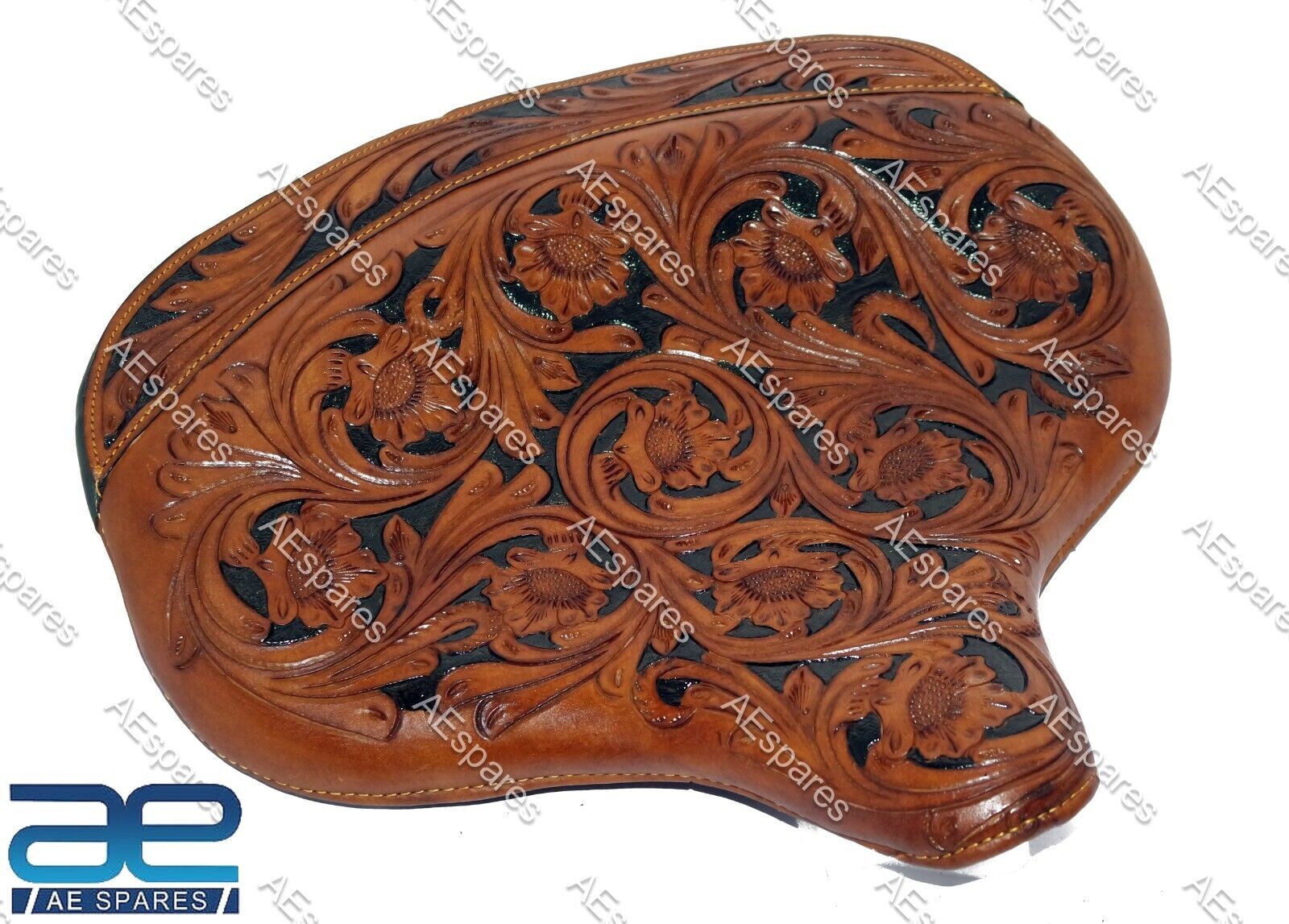 For HARLEY WLA WLC VL WL Knucklehead Genuine Leather Flower Carved Solo Seat  