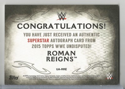 2015 Topps WWE Undisputed Roman Reigns Purple Superstar Auto/Autograph #24/25