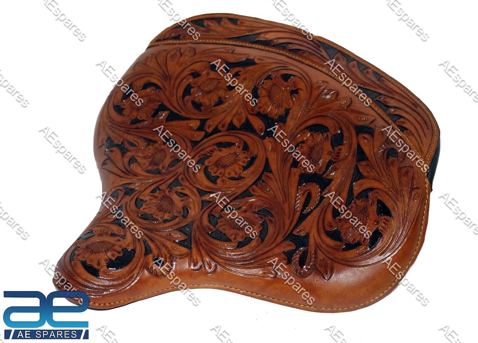 For HARLEY WLA WLC VL WL Knucklehead Genuine Leather Flower Carved Solo Seat  