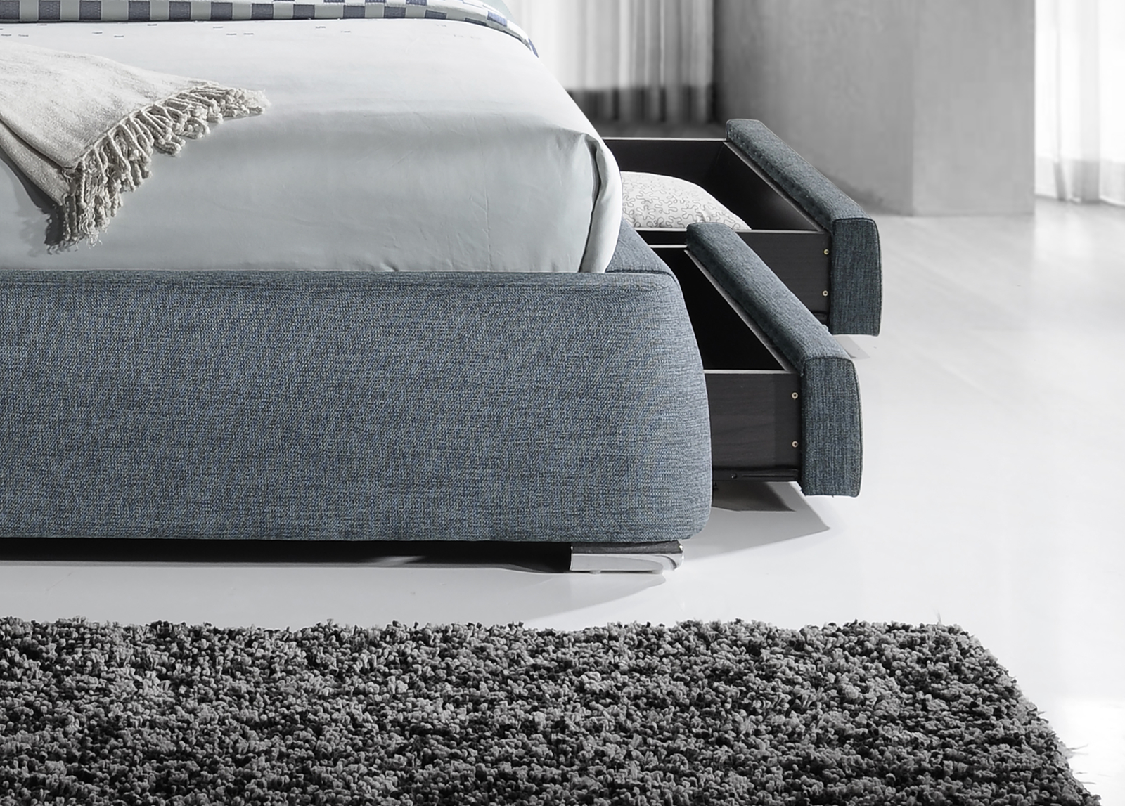 Milan Dark Grey 4 Drawer Storage Fabric Bed Frame 4FT6 Double 5FT