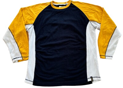 Point Zero Crew Neck Long Sleeve Navy/yellow/White Shirt Size M Classic
