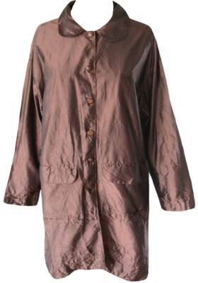 Krista Larson Chocolate Brown Silk Taffeta Coat Pintucks - PRICE REDUCED!