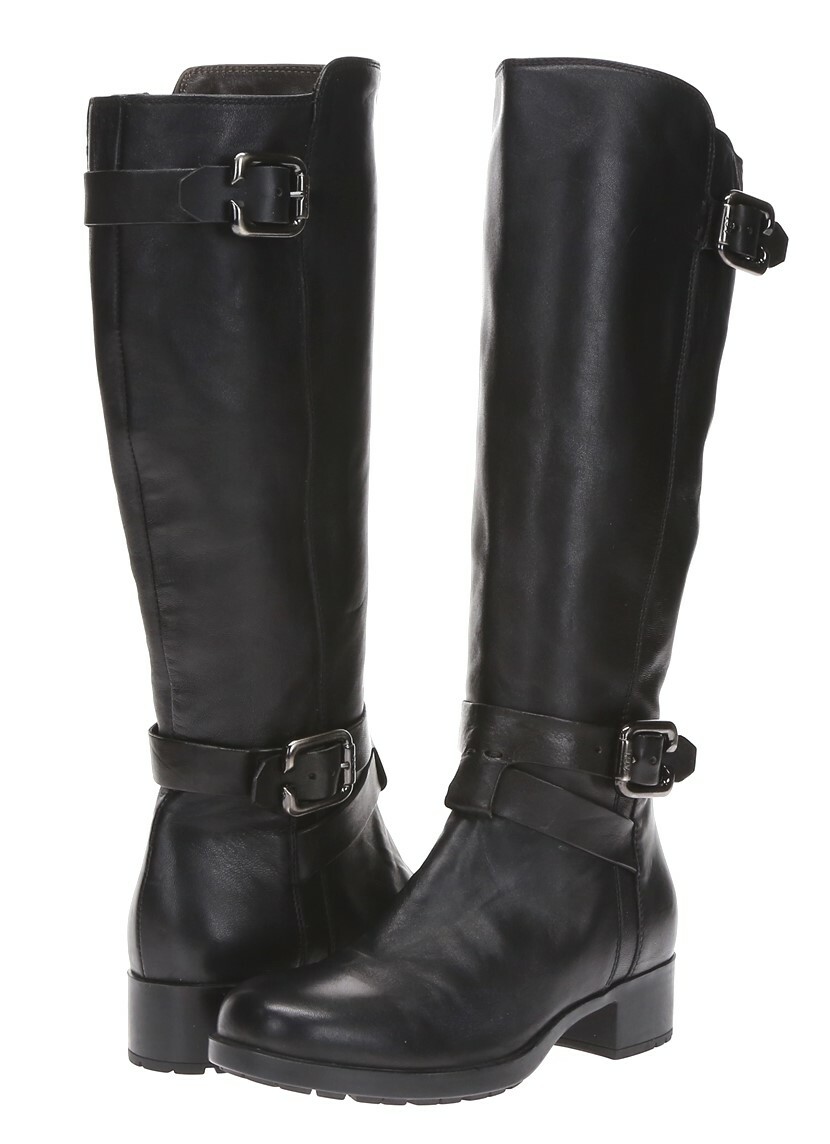 AGL Womens Black Leather Knee High With Buckle Zip Up Low Heel Boots Size 35.5