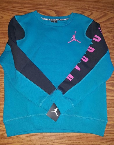 NWT $55 Air Jordan Jumpman Girls Crew Neck Sweatshirt Tropical Teal 952099-E39 L