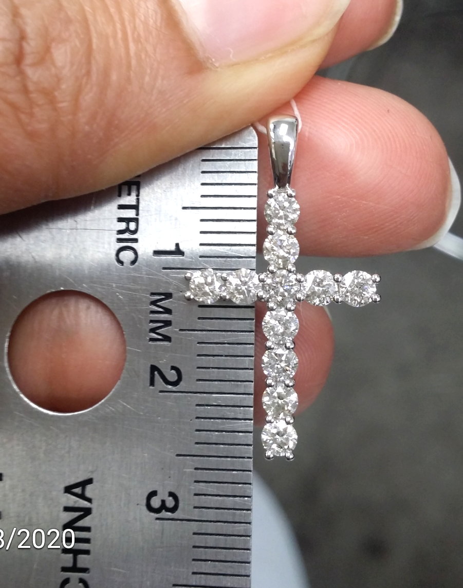 Pre-owned Handmade Deal 1.00ct Genuine Round Diamonds Cross Pendant In 14k Gold 27mm In White