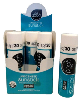 12 All Good Unscented Sunstick spf 30 Kid & Reef Safe 0.6oz ea Sealed
