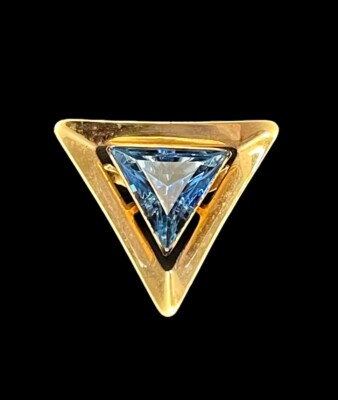 Vintage EMJ Emmons Brooch Gold Tone Blue Rhinestone Triangle Modernist Pin