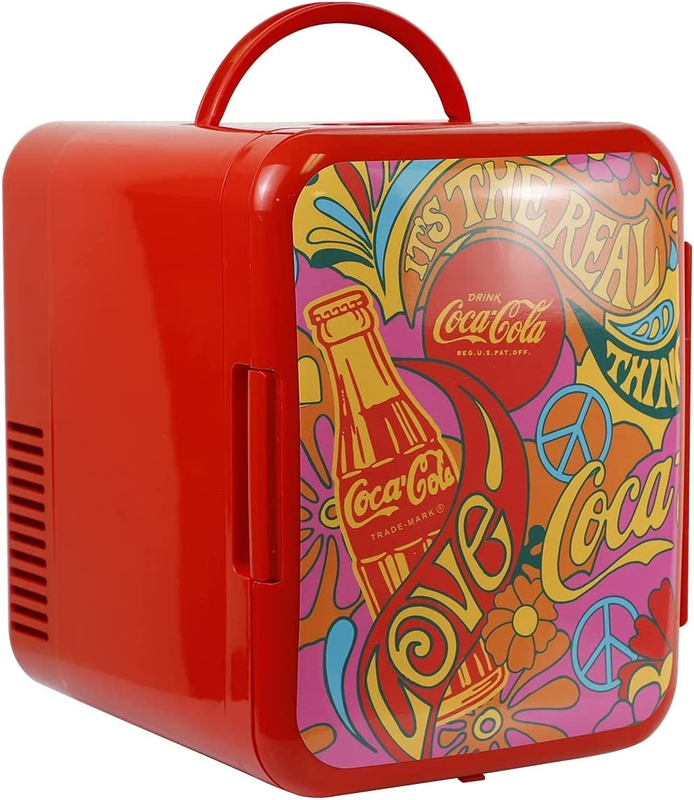 Coca-Cola Peace 1971 Series Portable 6 Can Thermoelectric Mini Fridge Cooler/War