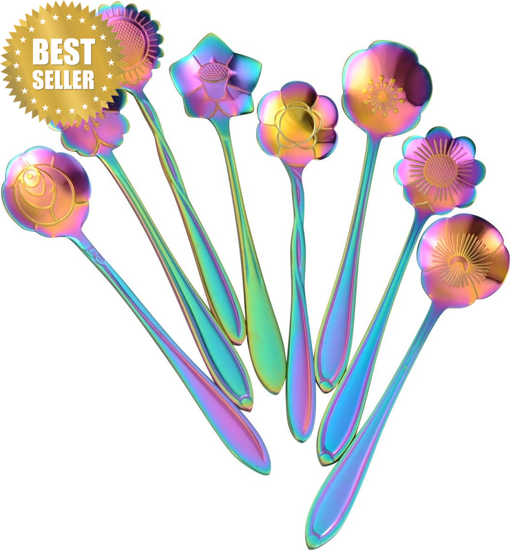 8 Pcs Flower Spoon Set, Stainless Steel Reusable Tea Scoops Stirring Spoon Coffe